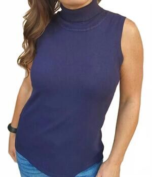 NEW PICADILLY mock neck tank sweater in deep navy